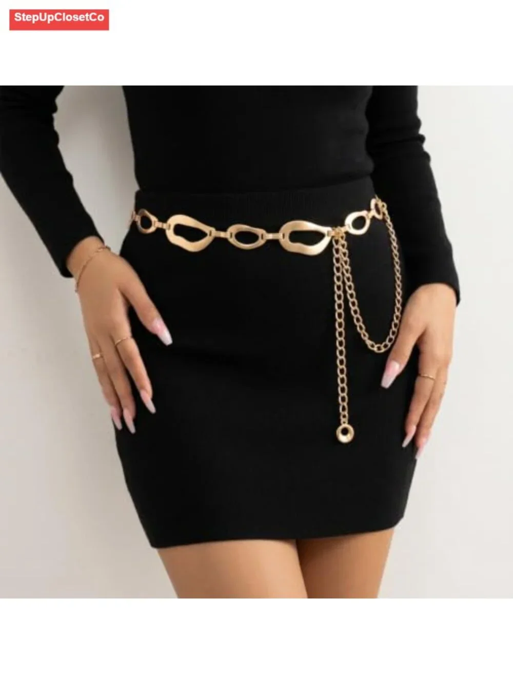 Adjustable Chunky Metal Waist Chain Belt for Dresses, Hollow Out Irregular Link